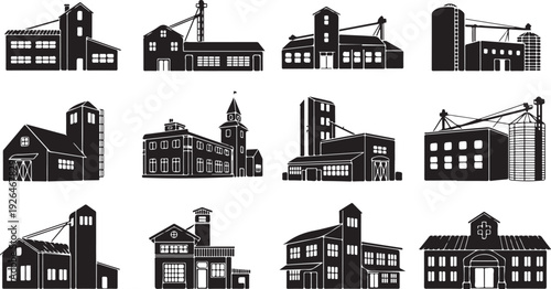 Various Buildings and Structures in Urban Cityscape Vector Icons