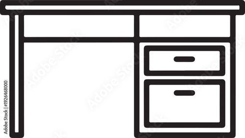 Black Line Art Icon of a Desk with Two Drawers and Handles furniture office