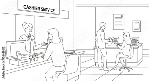 Bank Cashier Service Counter Illustration.