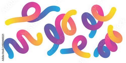 Abstract wavy lines with smooth color gradients creating a dynamic and playful design on a clean white background.