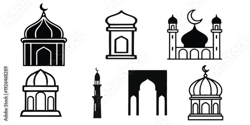 Eid mubarak islamic architecture elements and mosque symbols