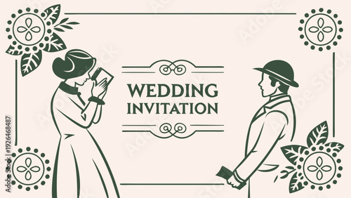 Elegant vintage couple invites you to their wedding celebration