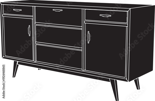 Silhouette of a Mid- Century Modern Sideboard with Tapered Legs credenza dresser