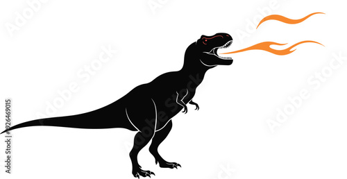 Fierce Tyrannosaurus Rex Breathing Fire Silhouette Vector Illustration