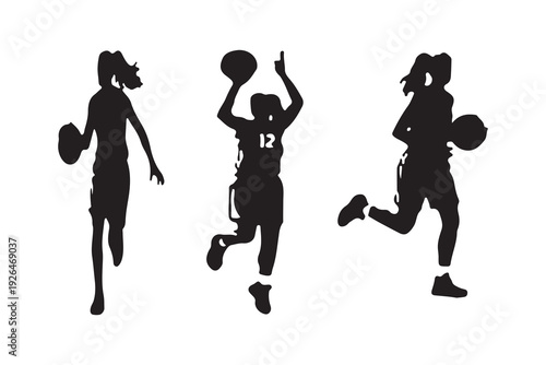 Vector illustration of dancing girls silhouettes in dynamic movement style