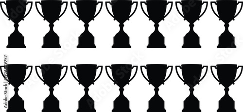 Trophy cup silhouette icon set isolated on white background, award winner champion symbol collection for sports competition achievement flat vector illustration