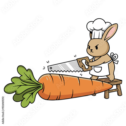 Chef bunny sawing carrot vector illustration