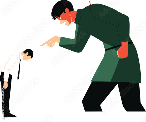 Workplace Bullying Concept Boss Intimidating Employee Vector Illustration