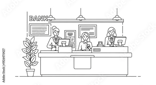 Bank Tellers Assisting Customers Counter.