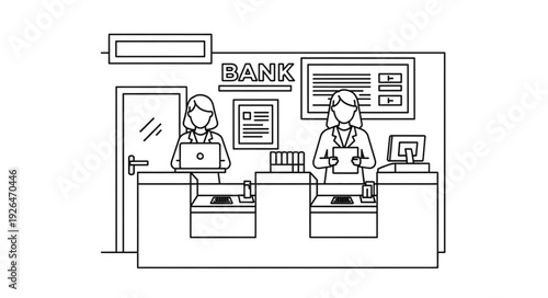 Bank Tellers Working at Counter.
