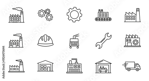 Industrial and manufacturing icons representing various aspects of production and industry.