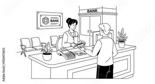 Bank Teller Assisting Customer Transaction.