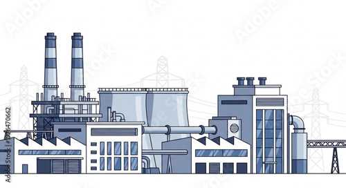 Modern industrial complex with smokestacks and various buildings, a large factory.