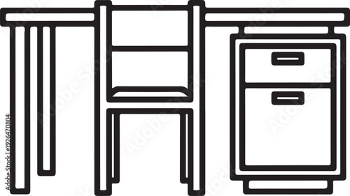 Black and white line of desk and chair office furniture