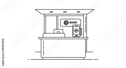 Bank Teller Counter Illustration Line Art.