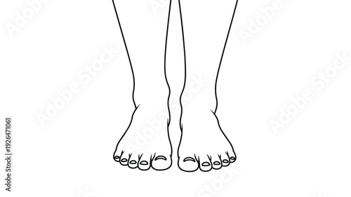 Simple black and white line drawing of a pair of bare human feet from a front perspective on a white background.