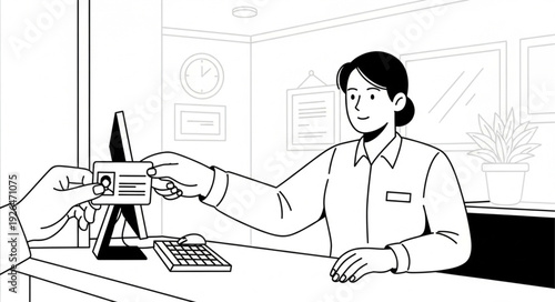 Bank Teller Receiving Credit Card.