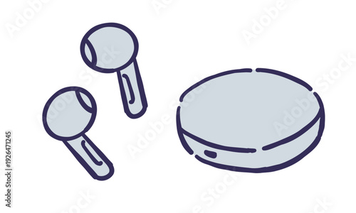 ワイヤレスイヤホンのシンプルな手書き風のイラスト