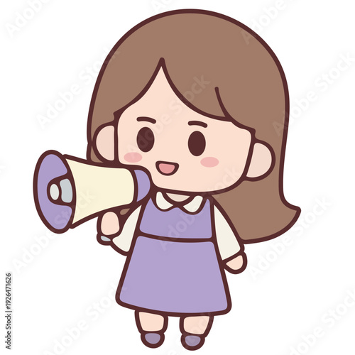 Chibi Woman Announcing with Megaphone