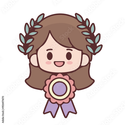 Chibi Girl With Laurel Wreath and Ribbon