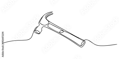 Continuous one line drawing of a claw hammer, minimalist construction tool icon. simple vector art for repair, building, and work. Vector, illustration, one line drawing of hammer icon in repair pro.