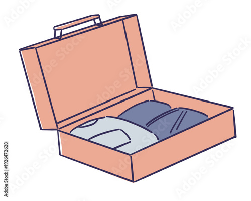 荷造り中のトランクケースのシンプルな手書き風のイラスト