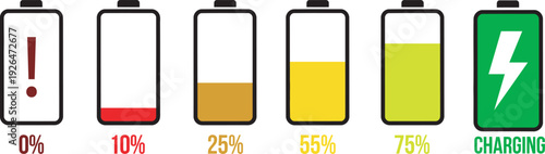 Battery level indicators with various charge levels