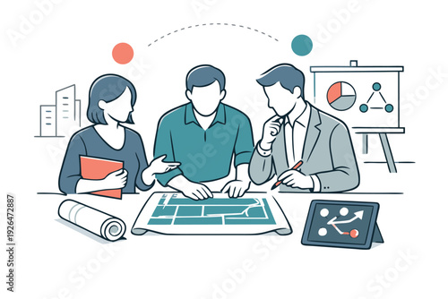 Flat style different bussiness meeting