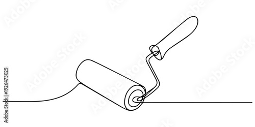 Continuous editable line drawing of paint roller. One line drawing background. one line Art icon drawing vector, paint roller brush work industry object line art, one line art paint roller vector pro.