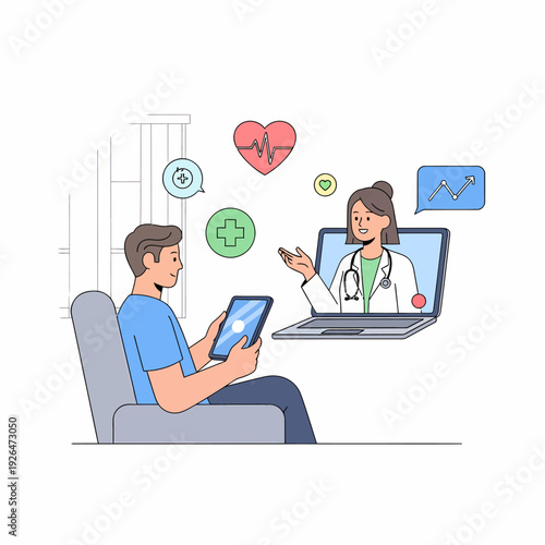Patient consults with a doctor remotely through a video call on a laptop, showcasing modern telemedicine for convenient healthcare access and virtual medical support from home