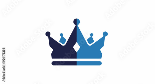 Blue Crown Vector Icon Isolated on White Symbolizing Royalty Power and Leadership