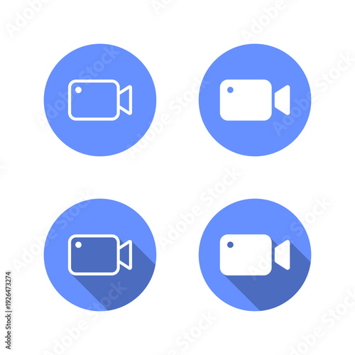 Simple video camera icon with long shadow. Media recording symbol