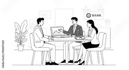 Business Meeting at Bank Counter.