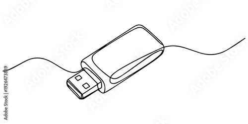 continuous line drawing of usb symbol. abstract line art illustration, Flash drive line continuous drawing vector. Usb flash Continuous one line drawing illustration. abstract line art illustration. 