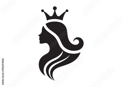 princess logo silhouette vector, beauty queen head logo silhouette vector, queen logo with a crown on her head, beauty queen luxury dress vector logo silhouette design on white background