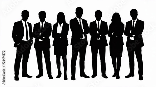 Set of 7 business people silhouettes vector