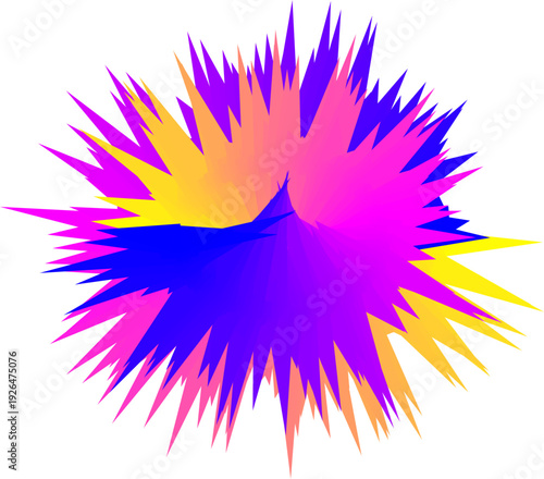 Abstract colorful burst vector illustration. Dynamic explosion shape with sharp spikes. Created in vibrant gradient style with pink, purple, and yellow colors.