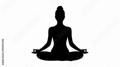 Black silhouette of woman meditating in lotus position vector