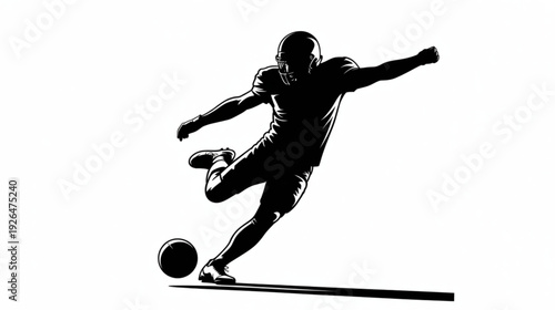Vector silhouette of soccer player kicking ball