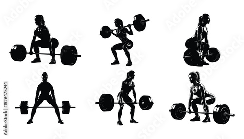 Weightlifting poses a series of black silhouette illustrations demonstrating proper form