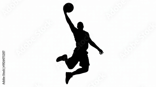 Vector silhouette of a basketball player jumping to dunk
