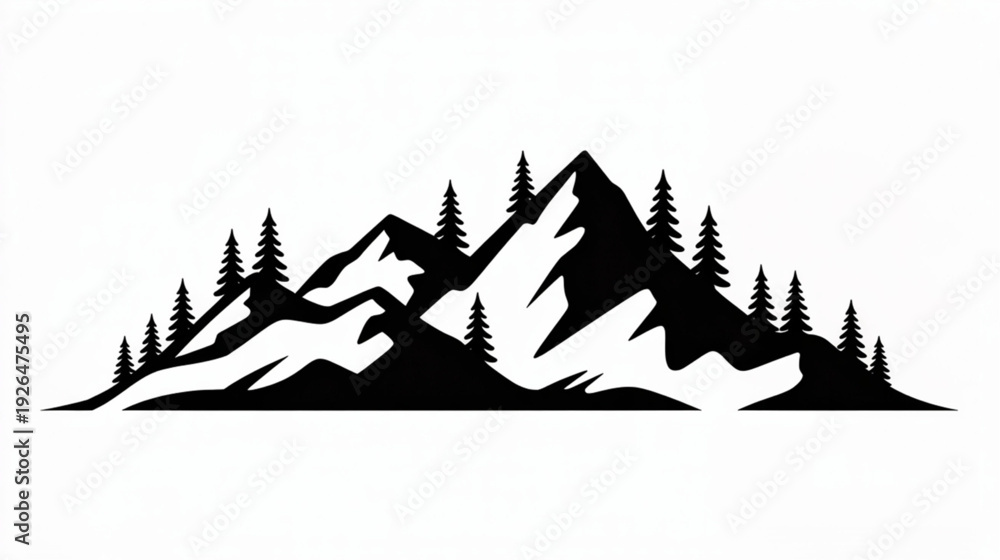 Obraz premium Vector mountain landscape silhouette with pine trees