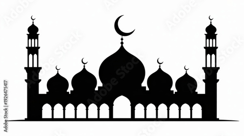 Vector silhouette of a mosque with domes and minarets