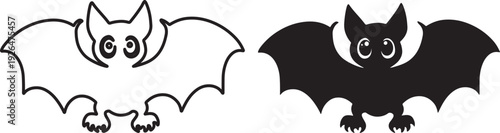 Cute cartoon bat with expressive face and bat wings spread out silhouette vector