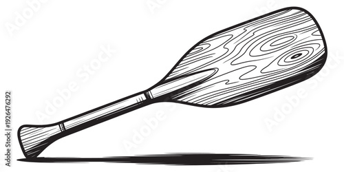 Hand drawn wooden paddle illustration, line art, wood texture, marine, outdoor, kayaking, canoeing, boating, adventure, water sports, vector design set