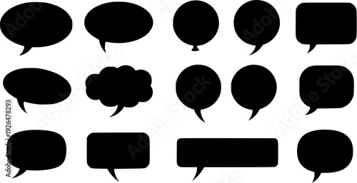 Speech And Thought Bubble Icons Featuring Various Rounded And Rectangular Shapes For Creative Storytelling.