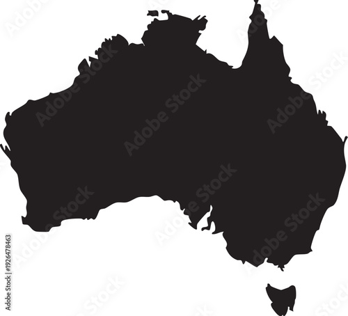 Black silhouette map of Australia continent simple vector graphic for travel and geography concepts isolated on white background