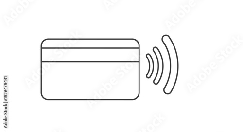 Simple line art icon depicting a credit card with contactless near field communication wireless signal waves