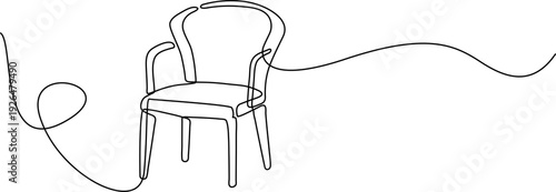 WebMinimalist Continuous Line Drawing of Chair with Curved Backrest and Armrests