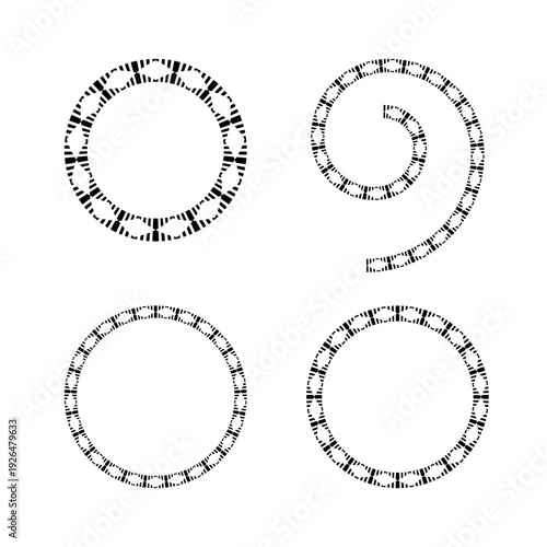 Set of Radial Patterns in Circle and Spiral Design Elements. 